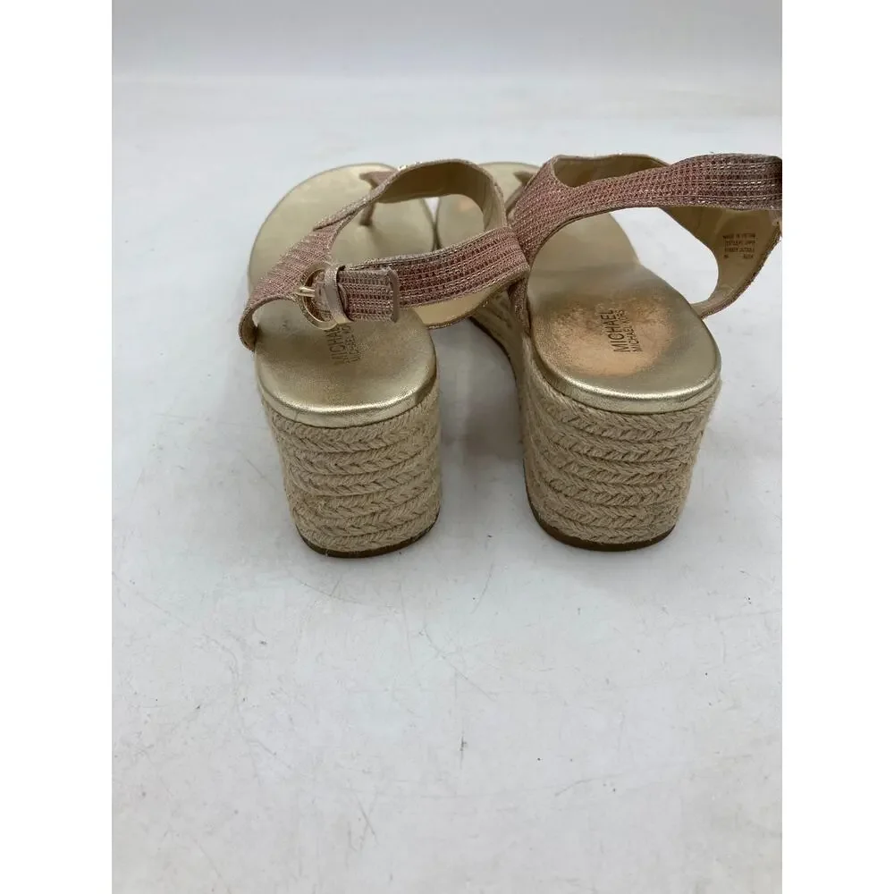 Michael Kors Women's Leather Wedged Thong Sandals Size 8M Rose Color‎ Sparkle